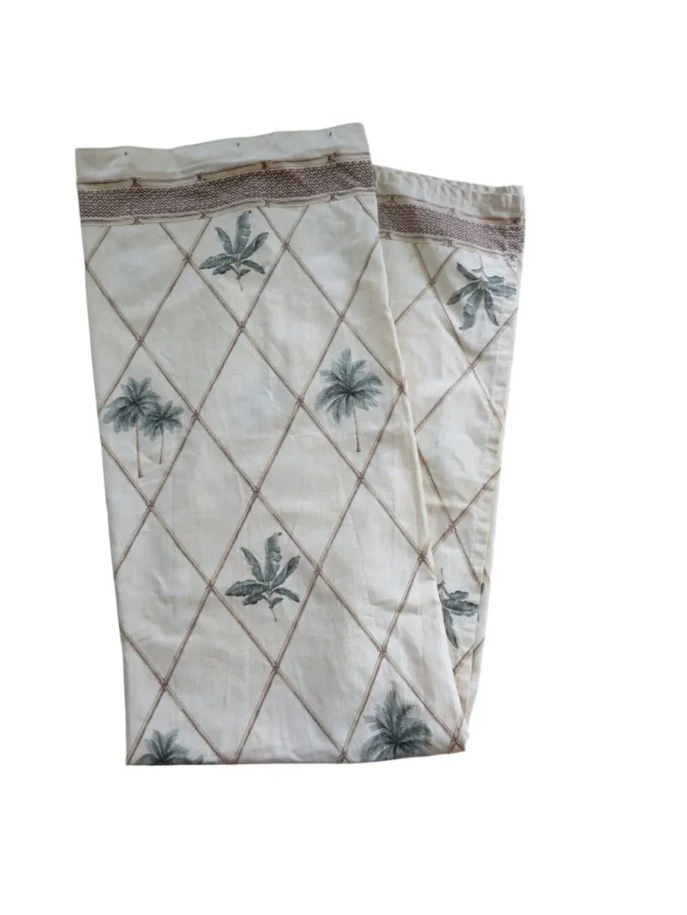 Vintage Springs Home Fabric Shower Curtain Beige Palms Lattice Cotton USA Made
